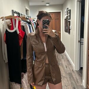 Shein leather brown set